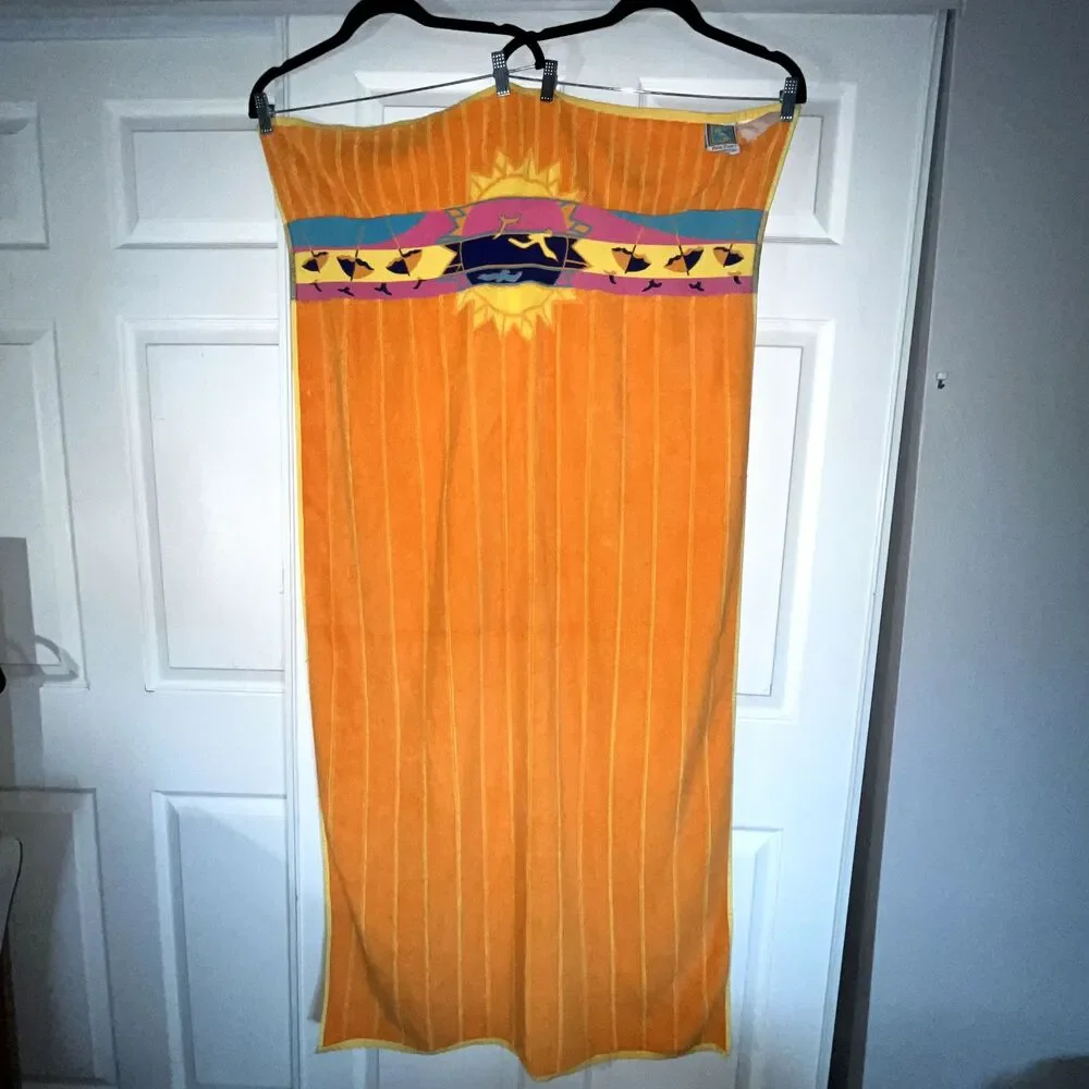 Vintage Palm Cove Jay Franco Sunset Seagulls Terry Beach Towel 58x31 Retro